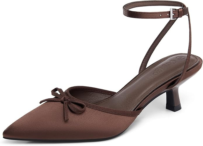Coutgo Satin Kitten Low Heels Pumps Shoes | Amazon (US)