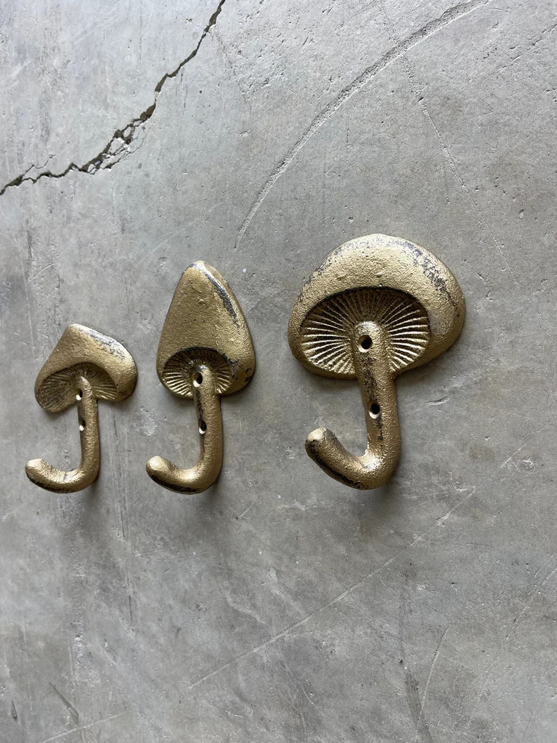 Golden 3 Piece Mushroom Hook Set, Farmhouse Hooks, Coat Hook, Entry Way Hook, Towel Hook | Etsy (Global)
