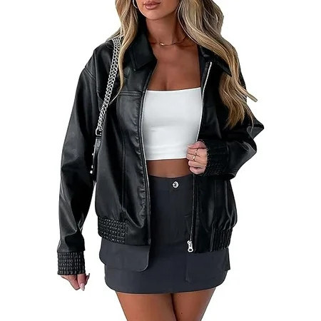 PRETTYGARDEN Women s Faux Leather Jackets Fall Long Sleeve Bomber Jacket Zip Up Motorcycle Coats Winter Clothes | Walmart (US)