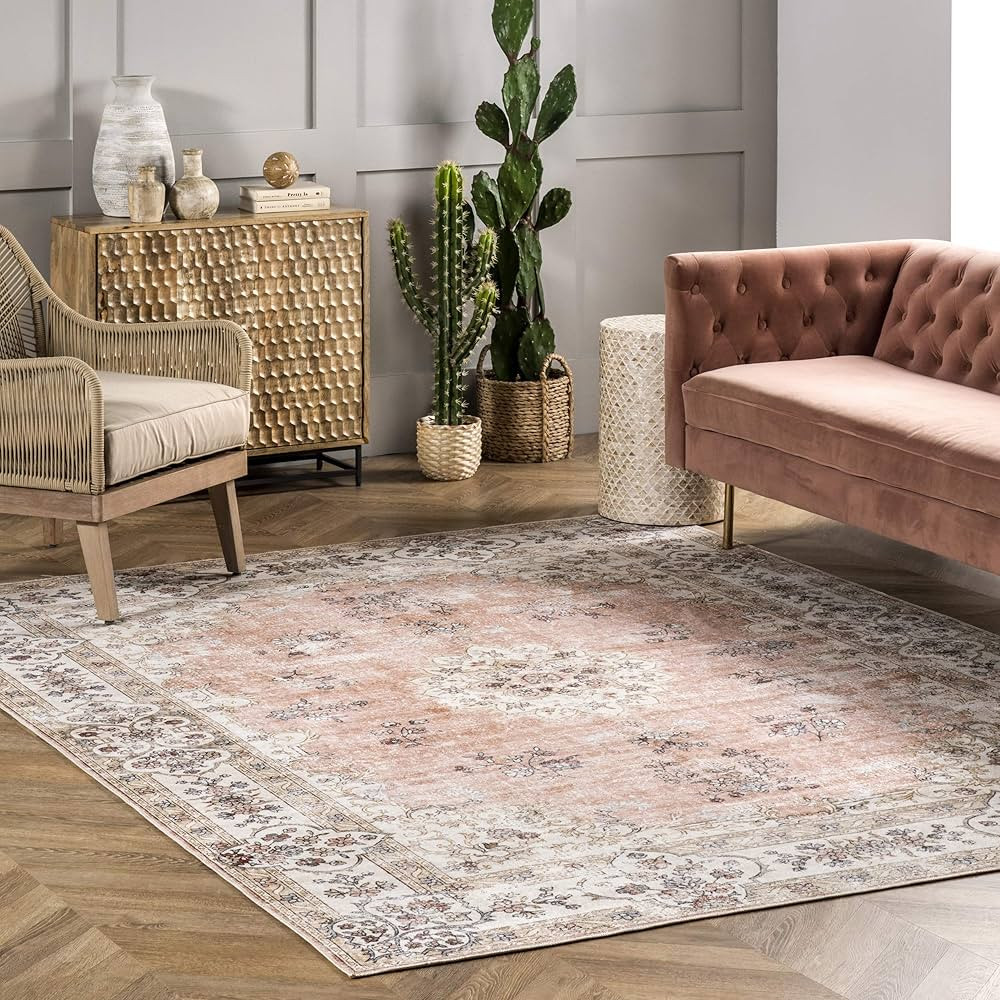 nuLOOM Ren Vintage Floral Machine Washable Area Rug, 8' x 10', Peach | Amazon (US)