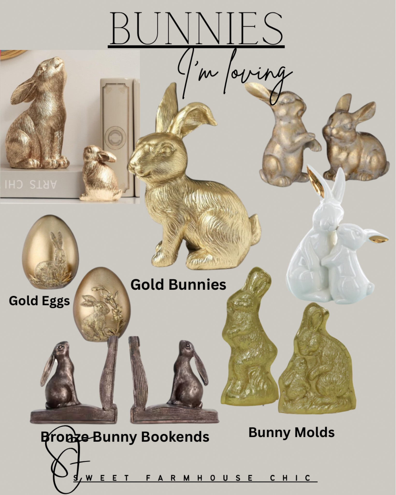 Bunnies I’m Loving!!

Easter bunny, Easter rabbit, gold bunny, bronze bunny, white bunny, bunny bookends, bunny molds 



#LTKSaleAlert #LTKSeasonal #LTKHome