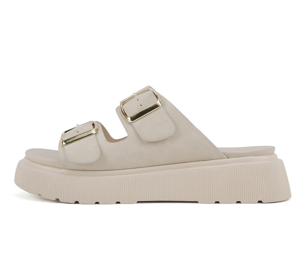 Soda “Uberta” ~ Women Round Toe Lug Sole Platform Slide Sandal with Two Adjustable Buckle Str... | Amazon (US)