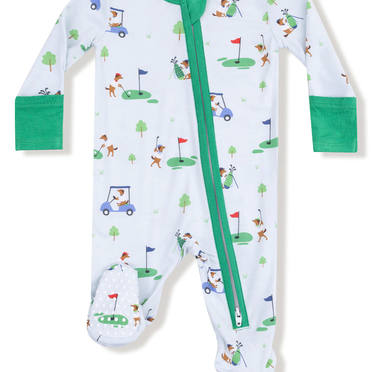 2-Way Zip Footie, Dog Gone Golf Blue | SpearmintLOVE