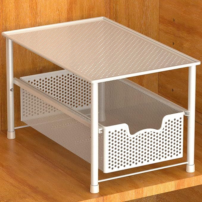 Simple Houseware Stackable Under Sink Cabinet Sliding Basket Organizer Drawer, White | Amazon (US)