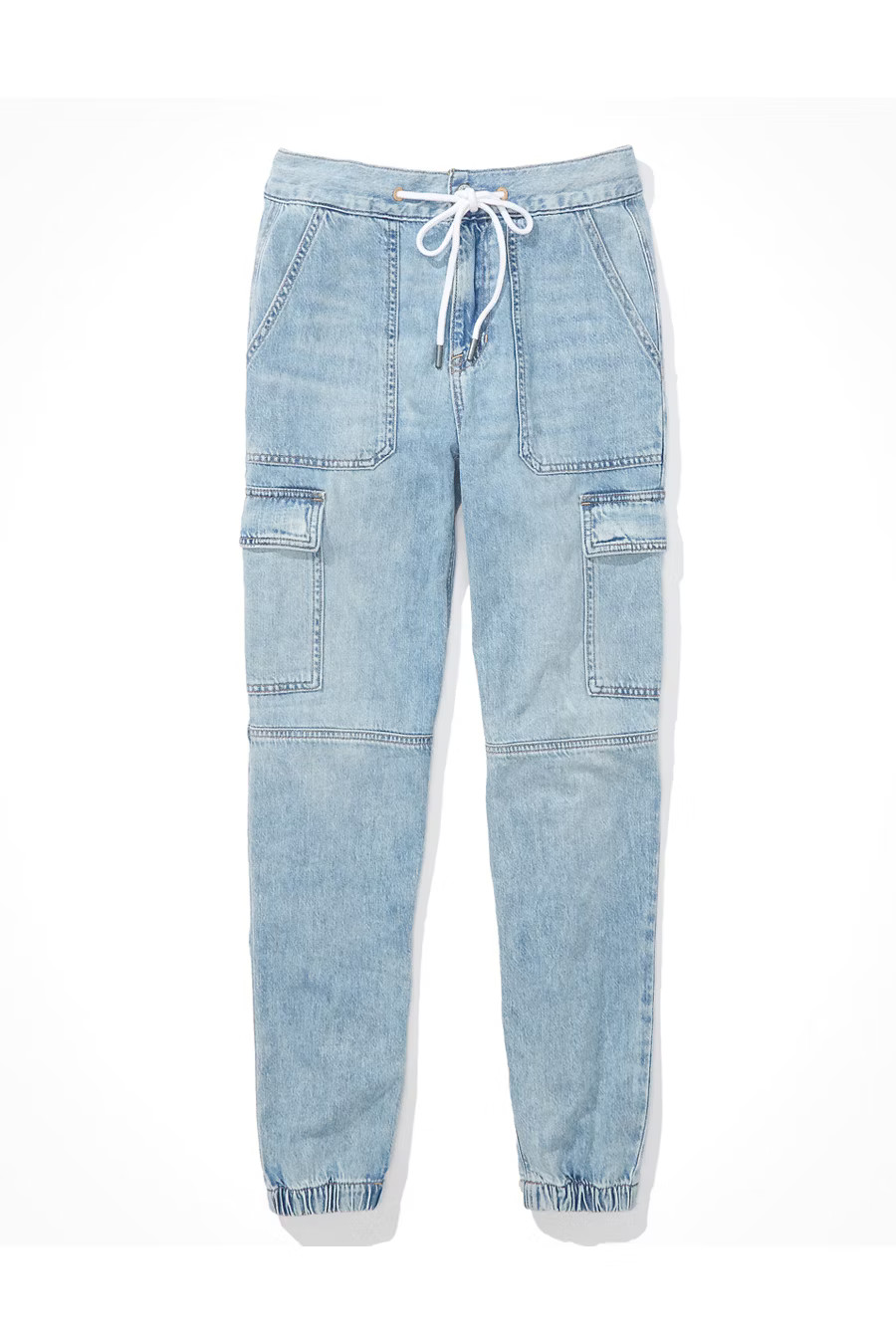 AE Super High-Waisted Denim Jogger Women's Ice Blue 20 Short | American Eagle Outfitters (US & CA)