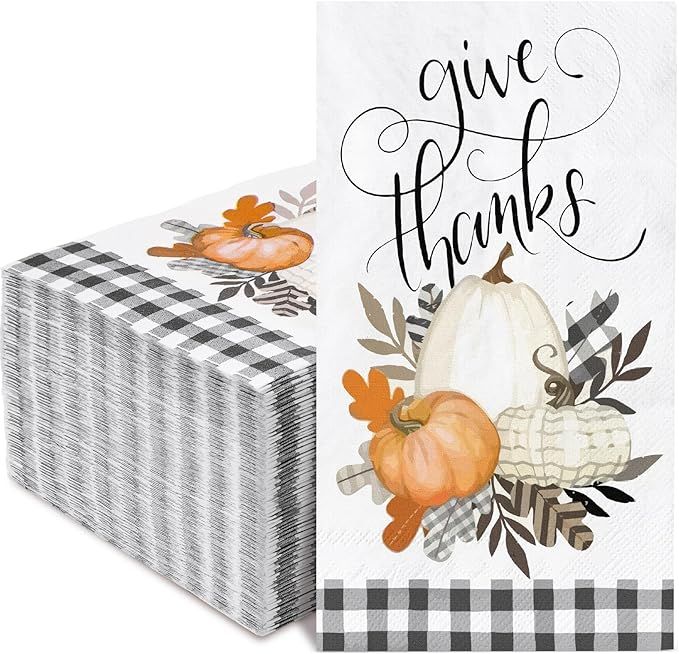 AnyDesign 80 Pack Fall Guest Napkins Autumn Pumpkin Disposable Paper Napkins Buffalo Plaids Give ... | Amazon (US)