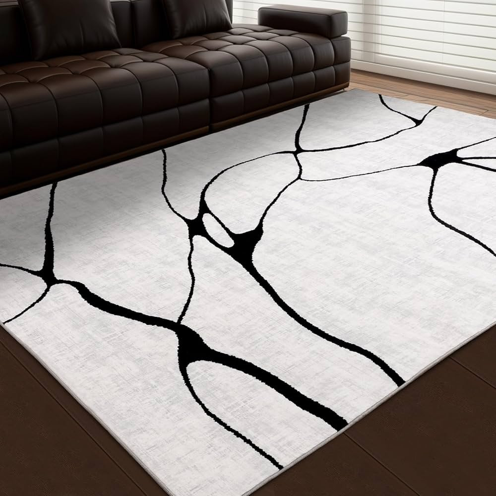 YIHOUSE Abstract 6'x9' Black and White Rug- Washable Area Rug for Living Room Bedroom, Large Mode... | Amazon (US)