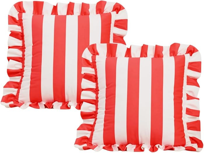 Dutchwool SquareThrow Pillow Covers 18x18 Set of 2 Ruffle Throw Pillow Cases for Bed Cotton Polye... | Amazon (US)