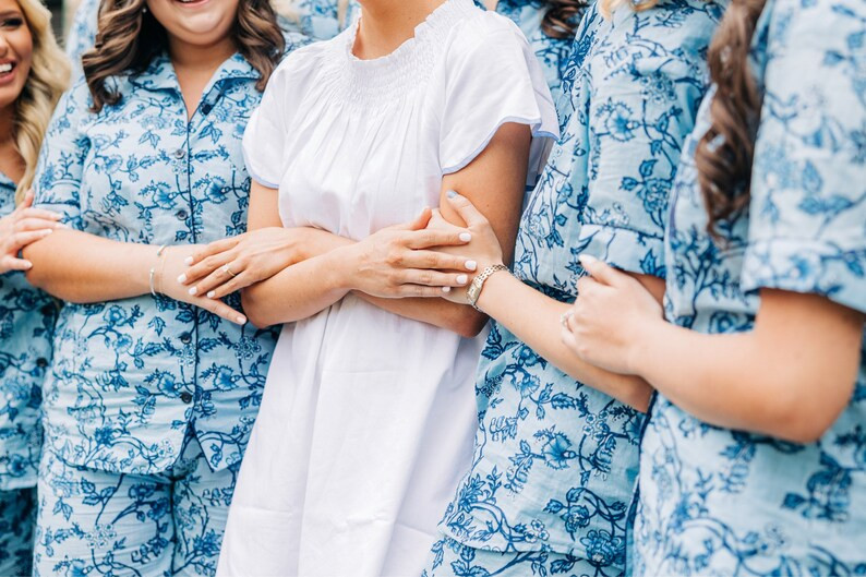 Indigo Floral Matching Cotton Pajamas Shirt Short Pant Set for Holidays or Getting Ready Photosho... | Etsy (US)