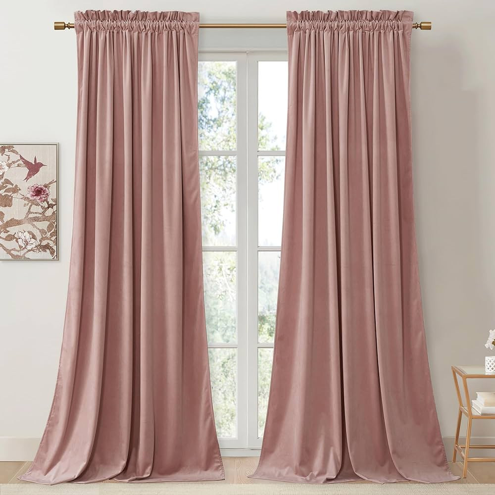 StangH Pink Curtains 96 inches Long, Super Soft Velvet Window Drapes Rod Pocket Thermal Insulated... | Amazon (US)
