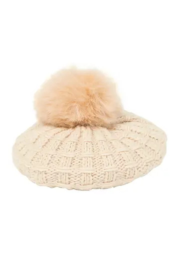 Faux Fur Cable Knit Beret | Nordstrom Rack