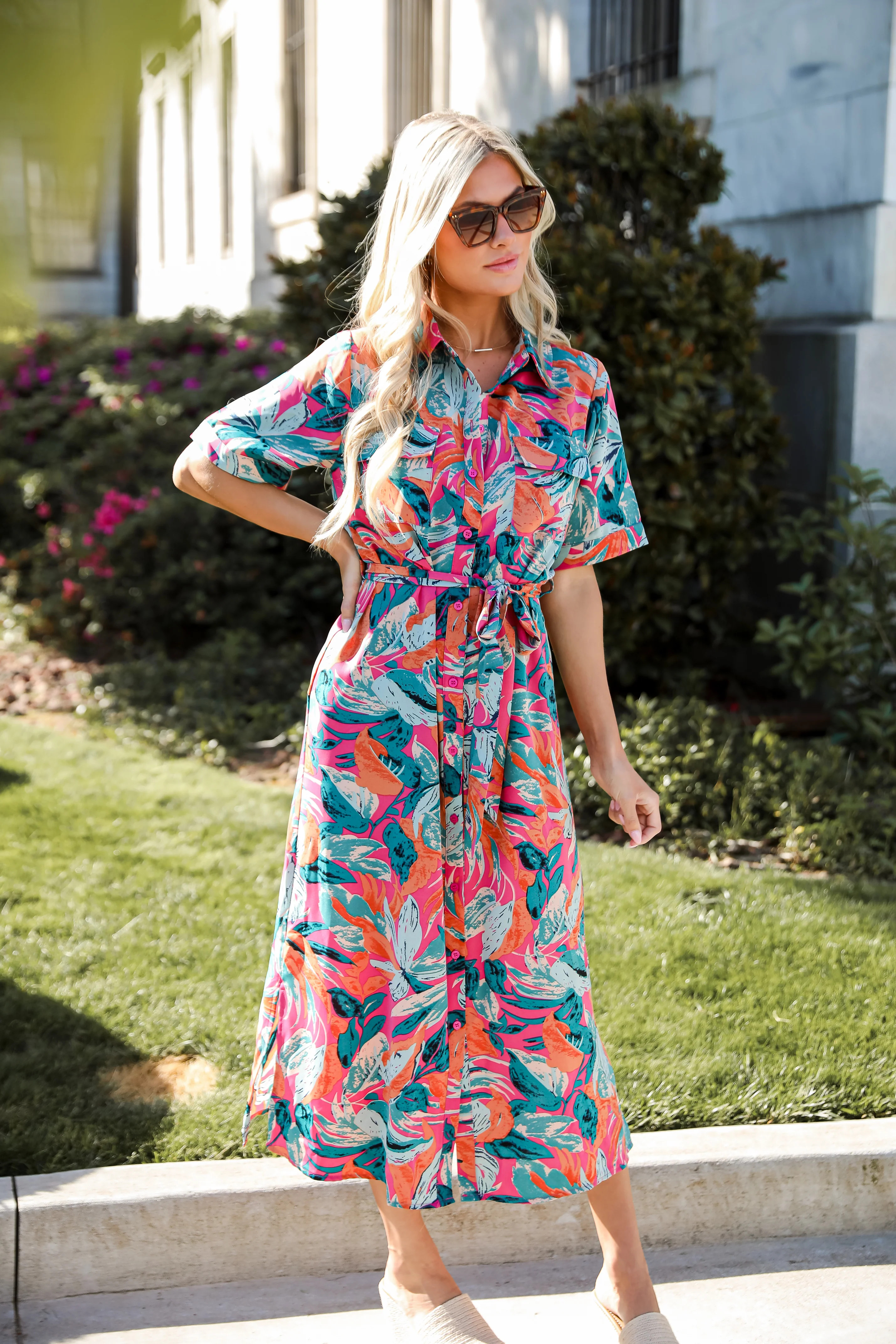 Bali Beauty Tropical Print Midi Dress | Dress Up