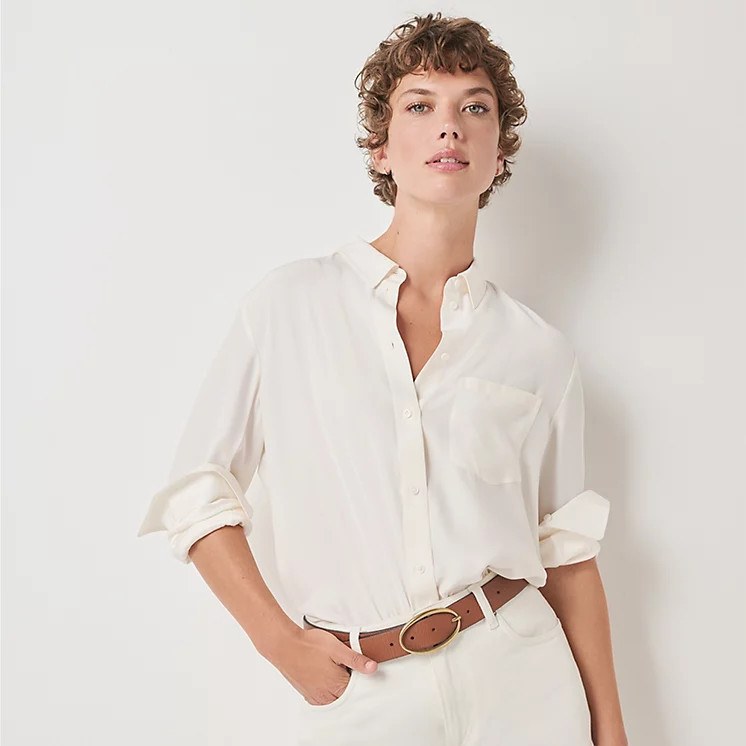 The White Company Silk Oversized Shirt, Ivory, Size: 14 | The White Company UK & ROW
