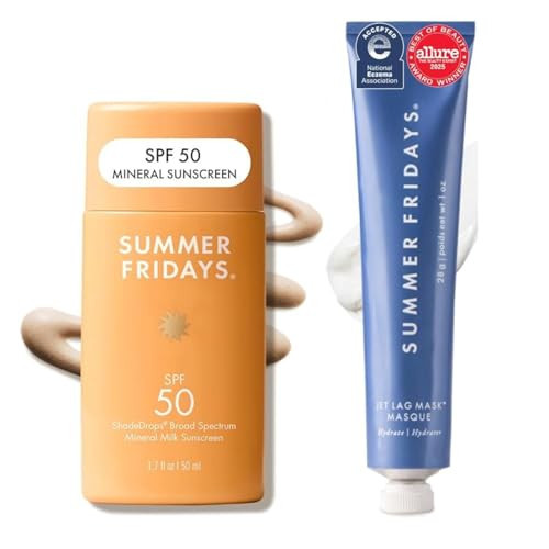 Summer Fridays Mini Jet Lag Mask + ShadeDrops SPF 50 Mineral Sunscreen Skin Care Set - Hydrating Face Moisturizer + Mask with Hyaluronic Acid - Lightweight, Skin-Blurring Face Sunscreen (2 Count) | Amazon (US)