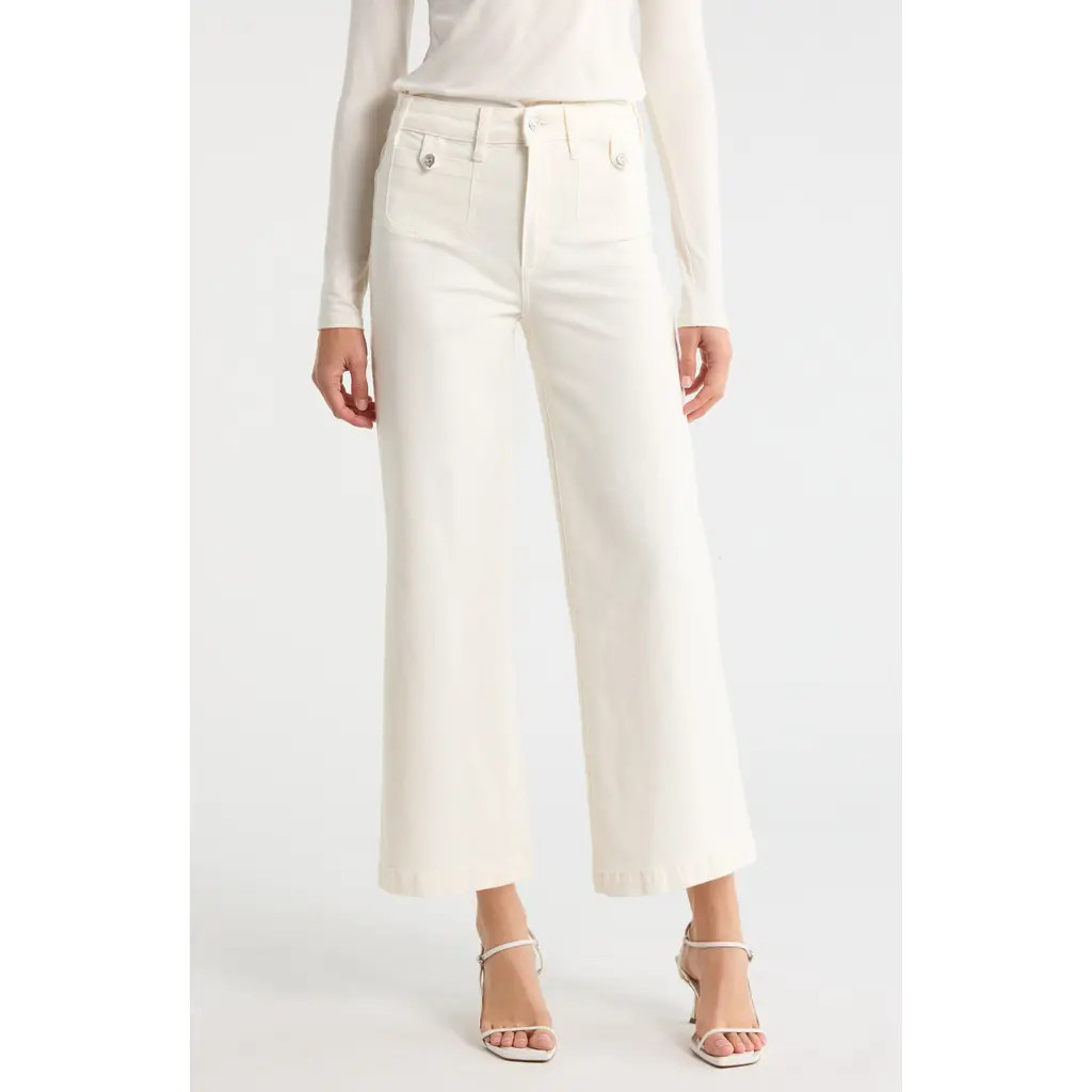 PAIGE Anessa High Waist Ankle Wide Leg Jeans in Tonal Ecru at Nordstrom, Size 30 | Nordstrom