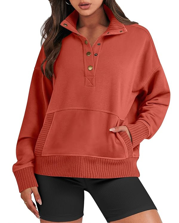 ANRABESS Women's Casual Long Sleeve Sweatshirt Button Up V Neck Loose Henley Pullover Tops with P... | Amazon (US)