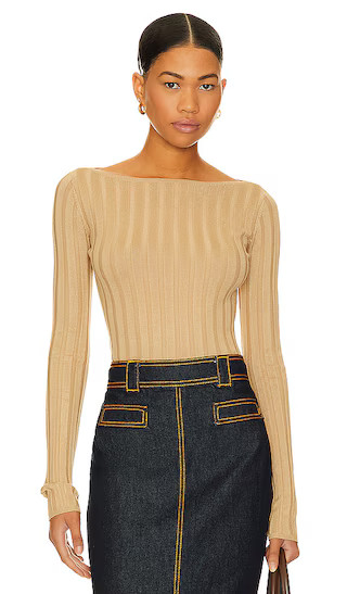 x Marianna Kayce Long Sleeve Rib Top in Camel | Revolve Clothing (Global)