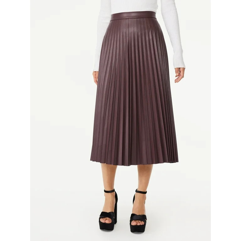 Scoop Women's Faux Leather Pleated Midi Skirt, Sizes XS-XXL | Walmart (US)