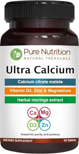 Pure Nutrition Ultra Calcium 1000mg with VIT D3 + K2 | 90 Tab | Highly absorbable Calcium Supplement with Calcium Citrate Malate, VIT D3, K2, Moringa Oleifera, Magnesium and Zinc. | Amazon (US)