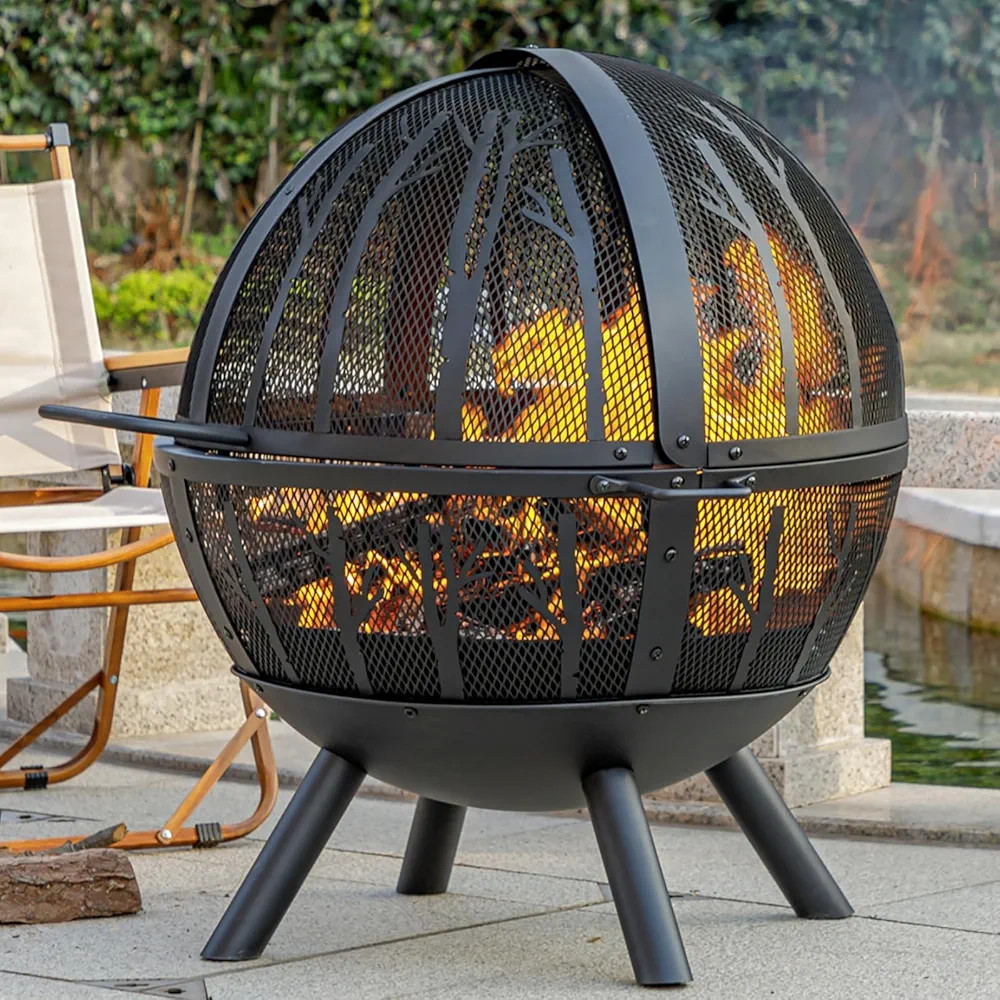 35 Inch Wood Burning Fire Pit with BBQ Grill, Heavy Duty Fire Pits Ball for Outside with Spark Sc... | Amazon (US)
