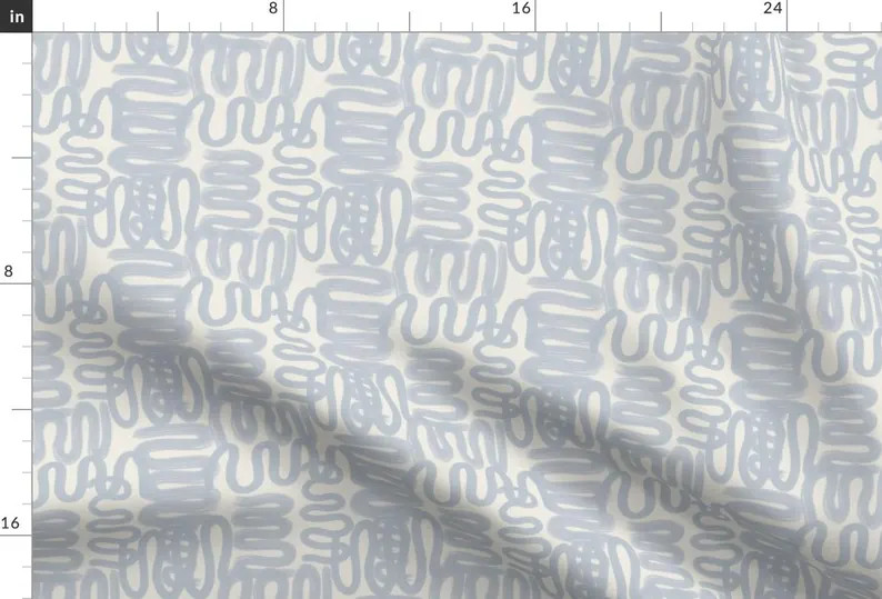 Soft Blue Fabric Blue Squiggles by Danika_herrick Squiggle Abstract Modern Design Small Scale Pai... | Etsy (US)
