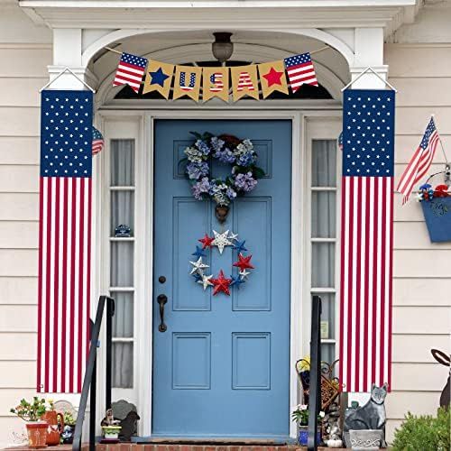 4th of July Decorations Outdoor, 3 Pack American Flag Banners Wall Hanging with USA Banner, Stars... | Amazon (US)
