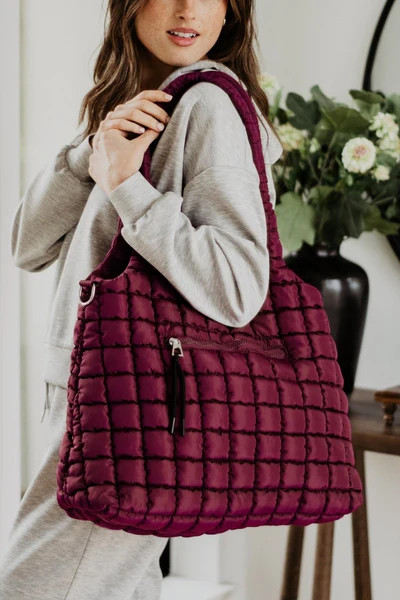 Wine Rectangular Quilted Puffer Tote | Katydid