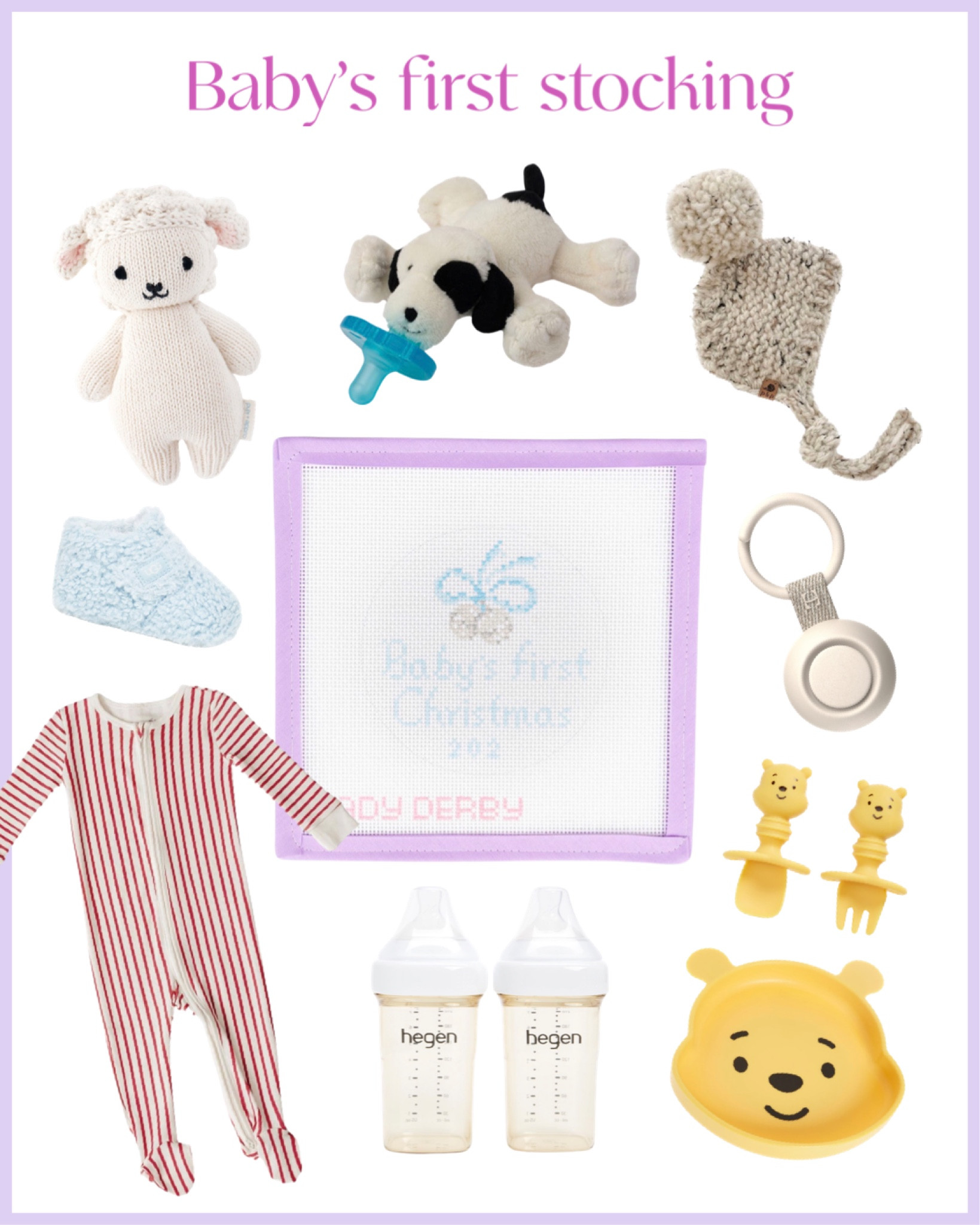 The needlepoint is by Lycette. These are some perfect gender neutral finds for a little ones first stocking! Happy holidays!

#LTKbaby #LTKHoliday #LTKGiftGuide