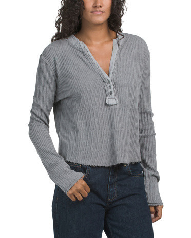 Waffle Henley Long Sleeve T-Shirt Shirt For Women, Cotton | TJ Maxx