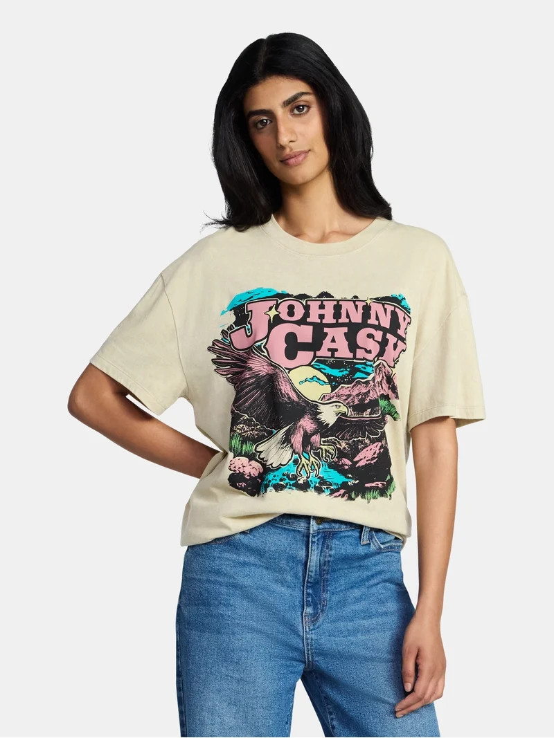 Johnny Cash Women's Graphic Print Tour Tee with Short Sleeves, Sizes XXS-XXL | Walmart (US)