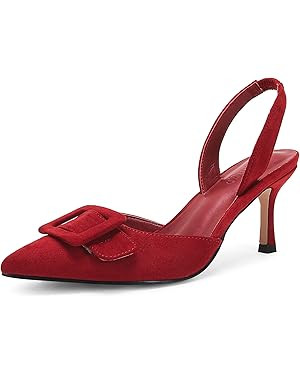 Coutgo Womens Slingback Heels Kitten Heel Pumps Dress Shoes Sling Back Closed Pointed Toe Suede W... | Amazon (US)