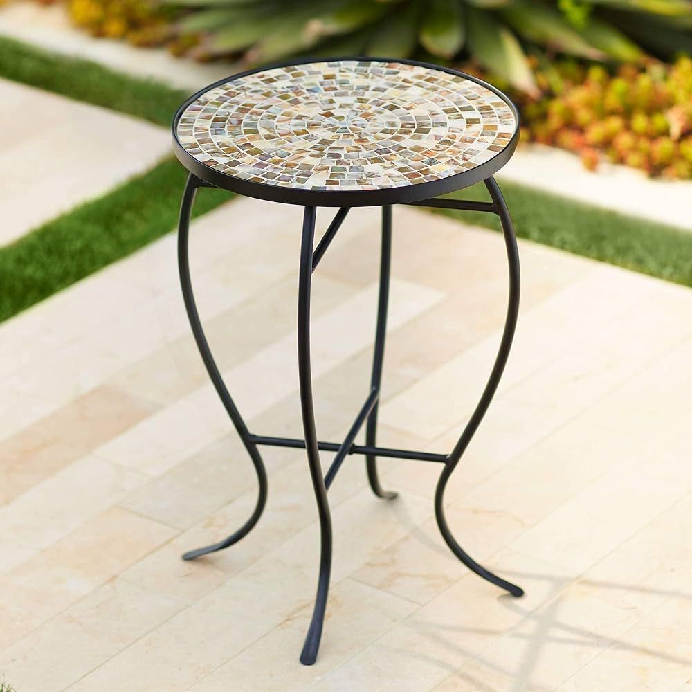 Teal Island Designs Mother of Pearl Modern Black Metal Round Outdoor Accent Side Table 14" Wide N... | Amazon (US)