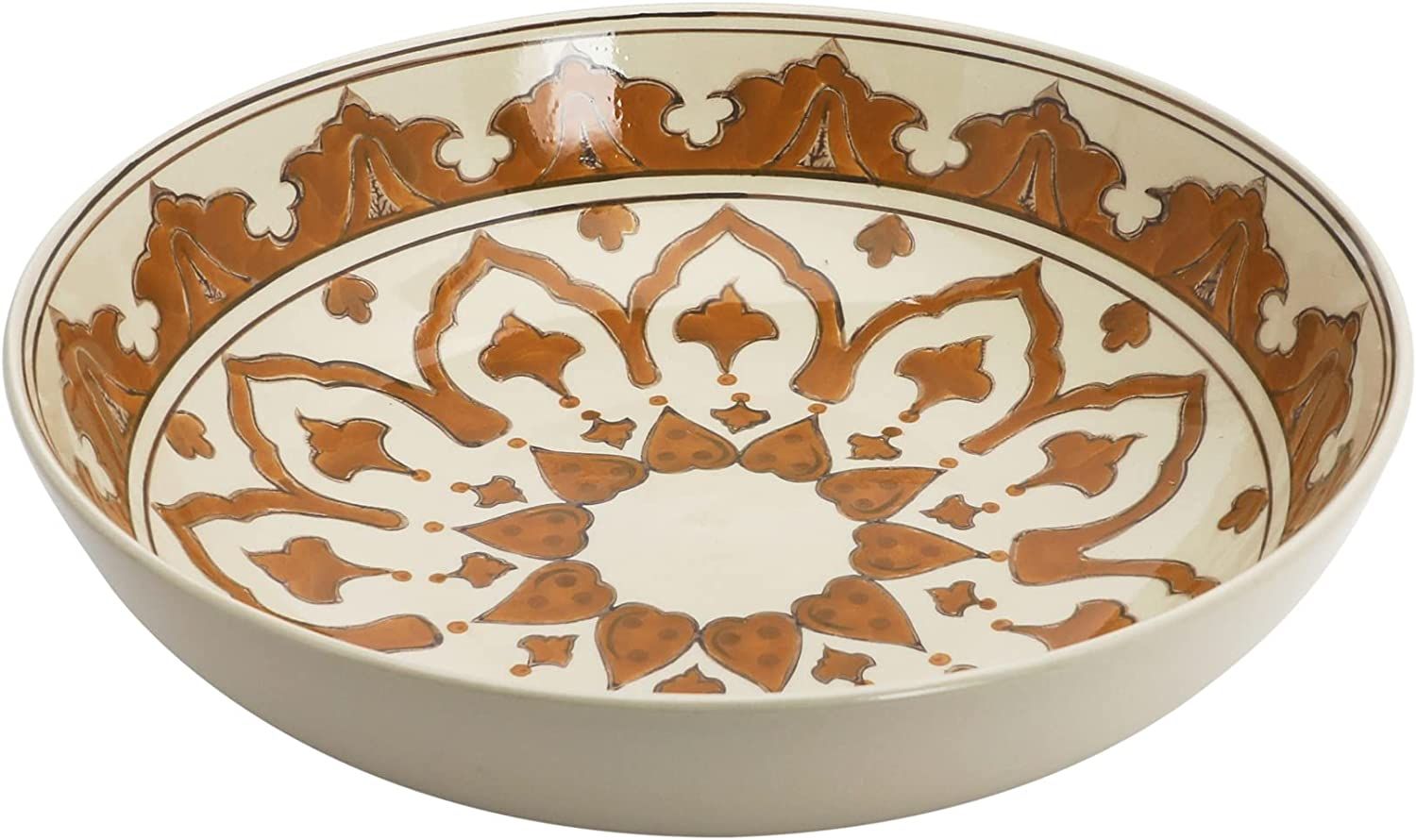 Creative Co-Op Hand Painted Stoneware Serving Bowl with Pattern, Cream and Brown Serveware, 14" L... | Amazon (US)