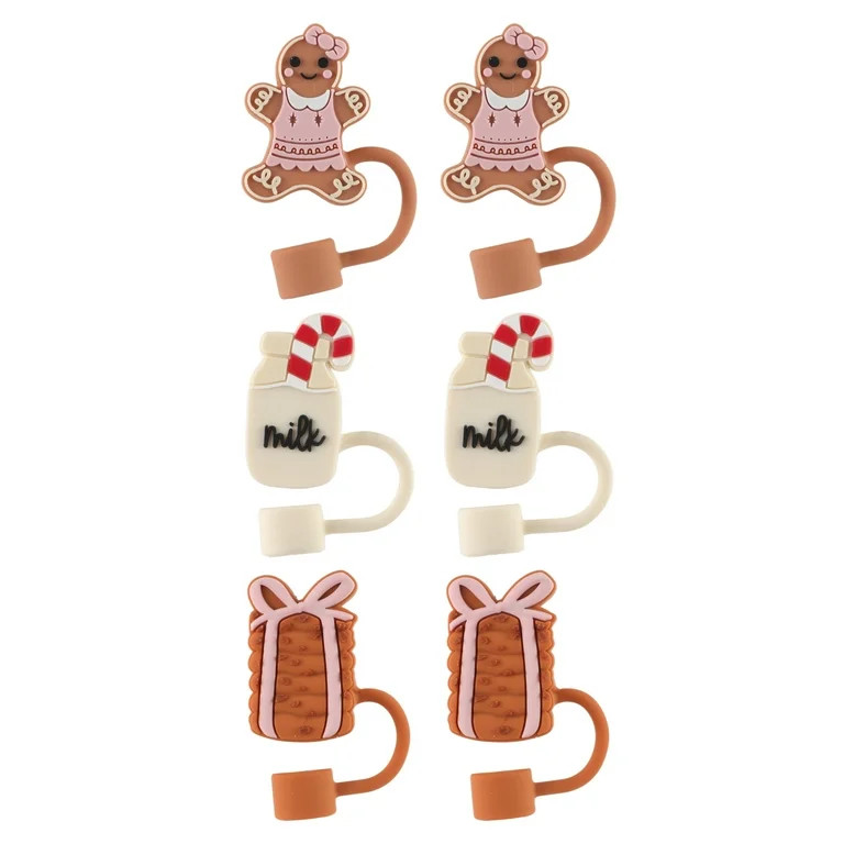 Cook With Color 6-Piece Silicone Holiday Straw Toppers – Gingerbread Girl, Milk & Cookies Desig... | Walmart (US)