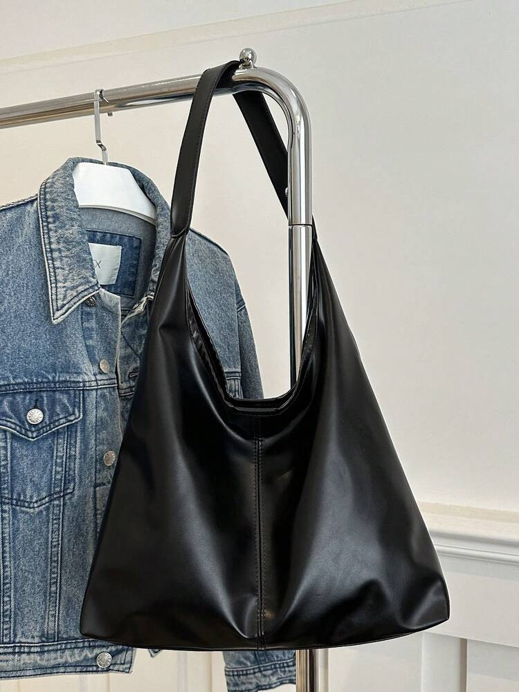 2025 New Vintage Casual Large Capacity Commuter Bag, Women's Fashionable Solid Color Bucket Shoulder Bag | SHEIN