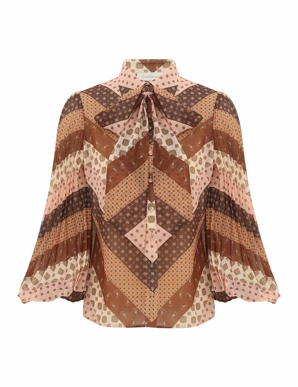 ZIMMERMANN Sunray Collard Shirt Chevron Chocolate Size 1 | ZIMMERMANN (US, CA, EU, MENA)