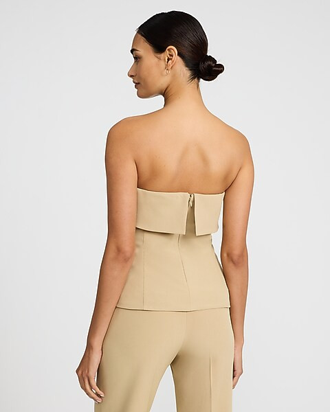 Studio Stretch Twill Fold Over Strapless Tailored Top | Express