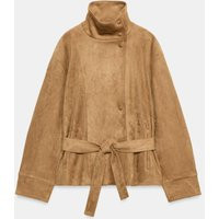 Zara - Faux Suede Belted Jacket - Dark Camel - S - Woman | Zara UK