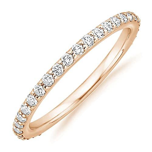 PAVOI 18K Gold Vermeil Cubic Zirconia Diamond Stackable Eternity Bands Rose Gold for Women Size 8 | Amazon (US)