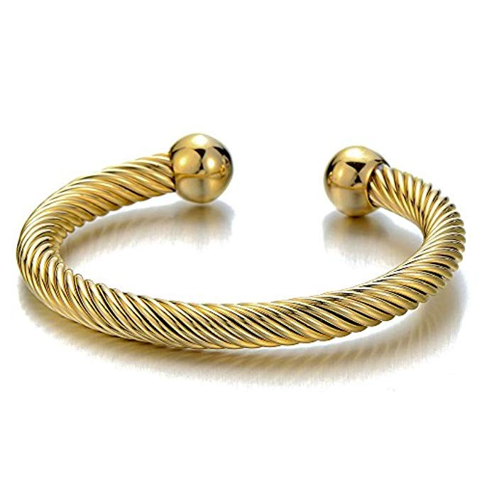 Elastic Adjustable Stainless Steel Twisted Cable Cuff Bangle Bracelet for Men Women Gold Color | Amazon (US)
