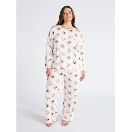 Joyspun Women s Dreamy Soft Collection Long Sleeve Sleep Top and Straight Leg Pants Pajama Set 2-Piece Sizes XS-3X | Walmart (US)