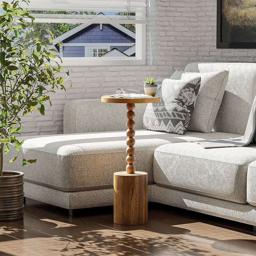 LONYKE Rustic Wood Drink Table, Round Martini Table Farmhouse Pedestal End Table with Base for Sm... | Amazon (US)