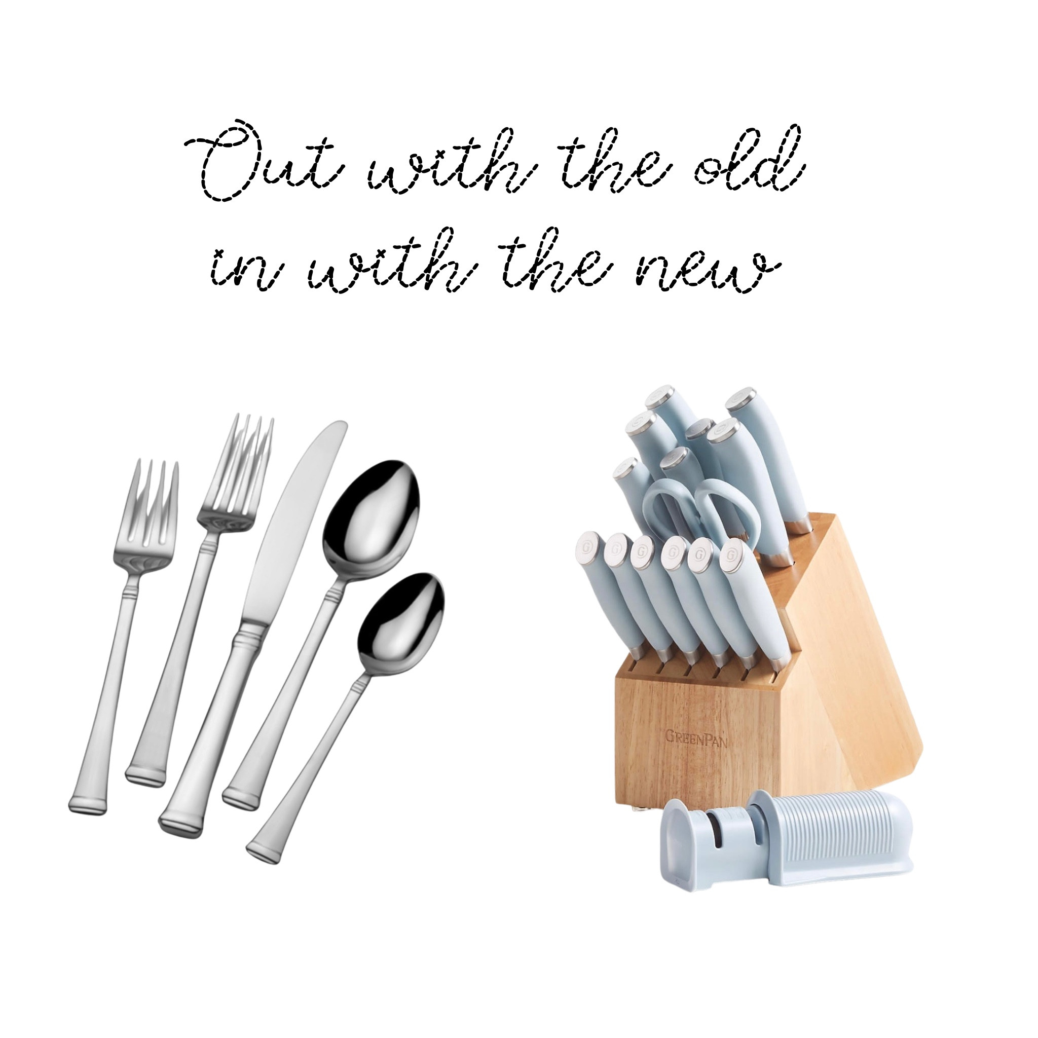 Our silverware and knife block set was 10 years old! It was definitely time for an upgrade! I went with this Mikasa 20 piece stainless steel set and this beautiful GreenPan Blue Haze Ultimate 16-Piece Titanium Knife Block Set that a friend recommended! 

#LTKSaleAlert #LTKFamily #LTKHome