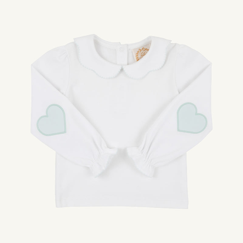 Emma's Elbow Patch Top - White & Old Green Heart Patches | The Beaufort Bonnet Company