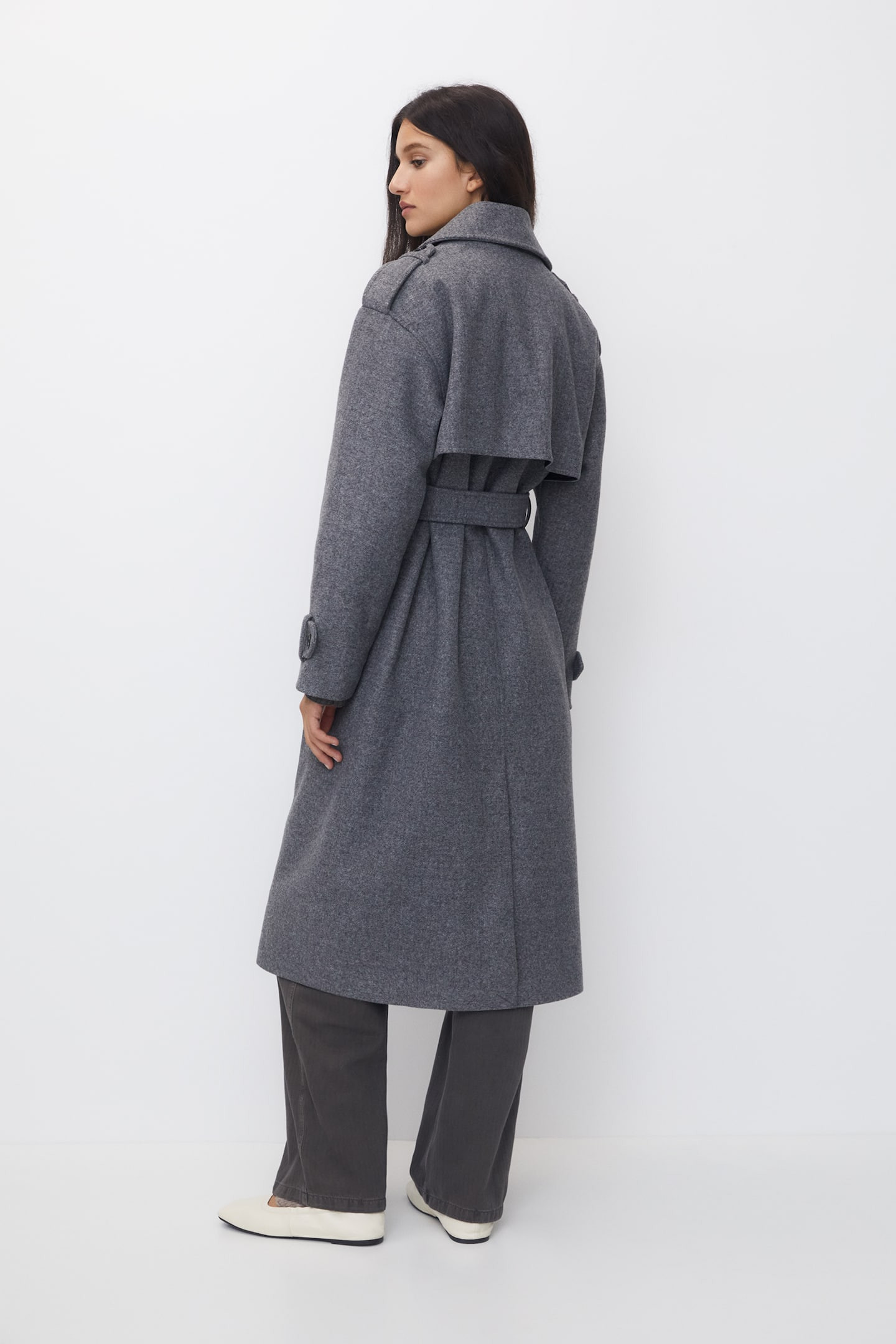 Felt texture trench coat | PULL and BEAR UK