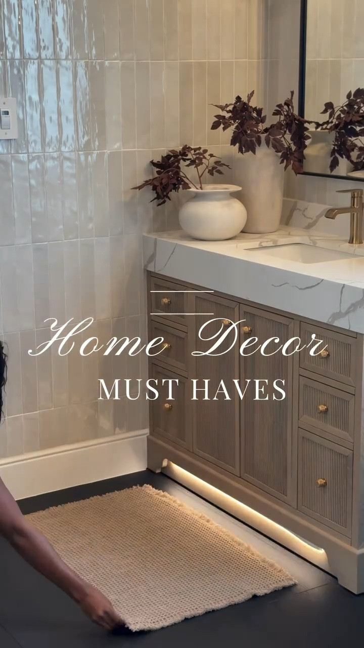 Home Decor Must Haves: 

Finally found the perfect neutral art piece for this room. It measures. 36x24” …. Brown Pillows are 24x24” with 26x26” down inserts. Wheat color pillows are 20x20” with 22x22” down inserts 

Bed: Queen 

Duvet: King size - I inserted 2 King sized down inserts to give the bed a fuller look. Sheets & pillows are Queen sized 

Mirrors - 58” H x 18” W……mirrors will make your space feel larger as well as reflect light to other parts of the room! 

Drapes: Color Cafe Brown … Size 40”W x 108” W 

I used two duvet inserts to create that fluffy look.. 

Bed size is a Queen and the duvet+inserts are King size. I like sizing up on bedding bc it gives more fabric to work with especially if you want your bed to look full around! 😊

I used the “small table lamp” (linked) to create the glow effect behind the planter. I recommend  warm white light bulbs 😊