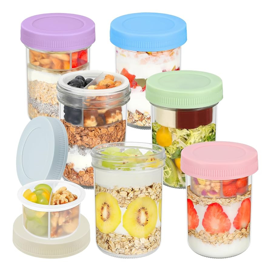 16 oz Overnight Oats Containers with Airtight Lids - 6-Pack Leak-Proof Wide Mouth Mason Jars & Di... | Amazon (US)