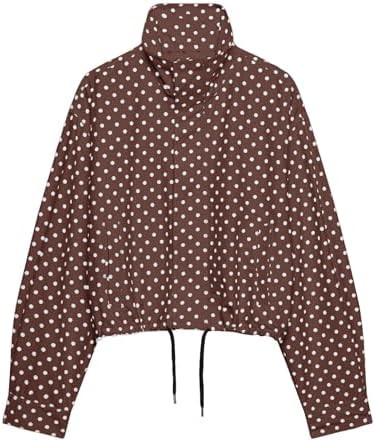 JoinQueen Women Polka Dot Jacket Stand Collar Cropped Jackets Zip Up Coat Casual Fashion Coat Fal... | Amazon (US)
