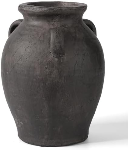 Rustic Ceramic Distressed Vase, 9.5"H Handmade Terracotta Vases with 3 Ear Handles, Decorative Fl... | Amazon (US)