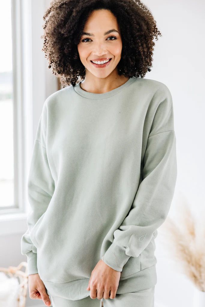 It's All Here Light Sage Green Drop Shoulder Pullover | The Mint Julep Boutique